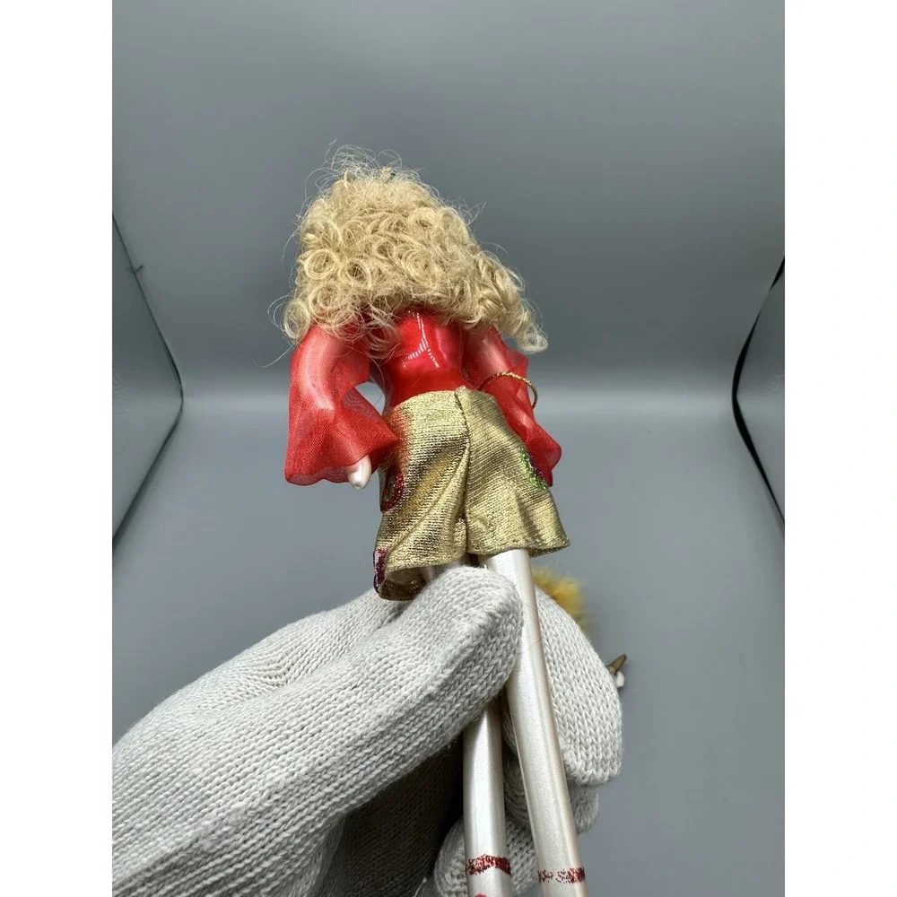 DILLARD'S TRIMMINGS BLOWN GLASS 60'S STYLE GIRL RED Gold Dress XMAS ORNAMENT
